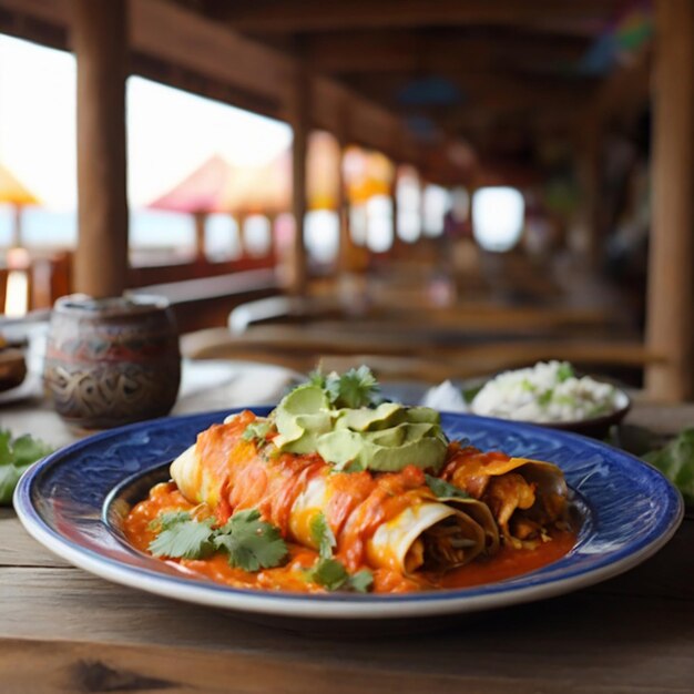 Chicken enchiladas mexikanisches essen texmex in der strandrestaurant-bar