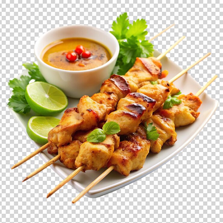 PSD chicken satay isolated white background