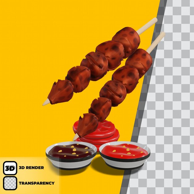 Chicken satay mit erdnusssauce 3d-transparenz-hintergrund