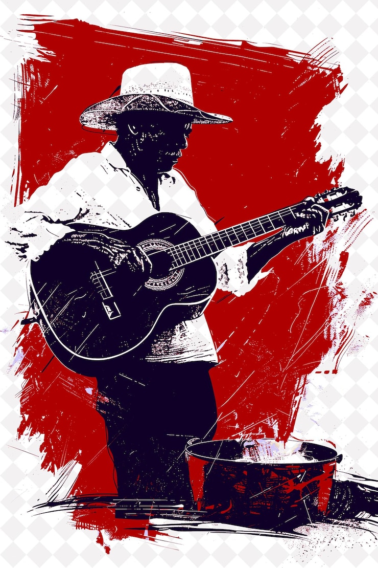 PSD chico buarque tocando la guitarra en una olla roja de feijoada hirviendo escena y cultura de brasil ilustraciones