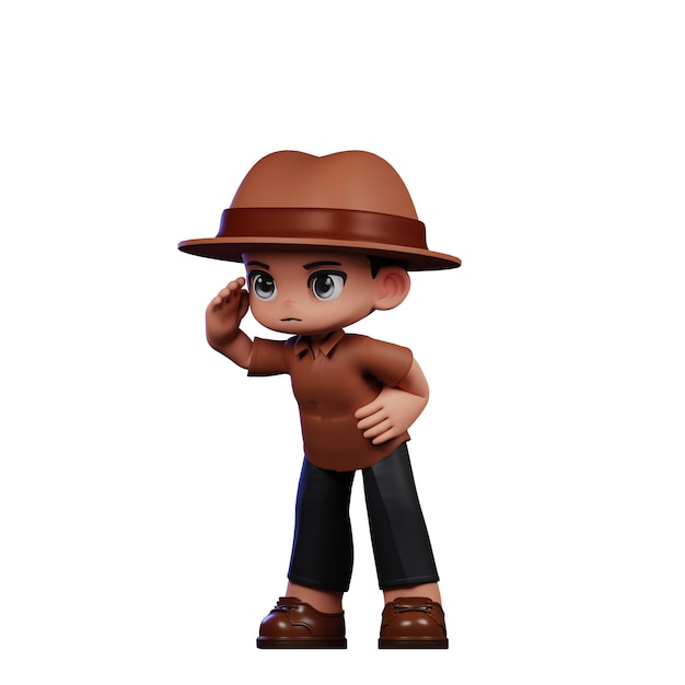 El chico detective en 3D que mira la pose