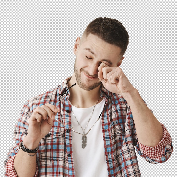 PSD chico joven guapo sin preocupaciones con gafas posando