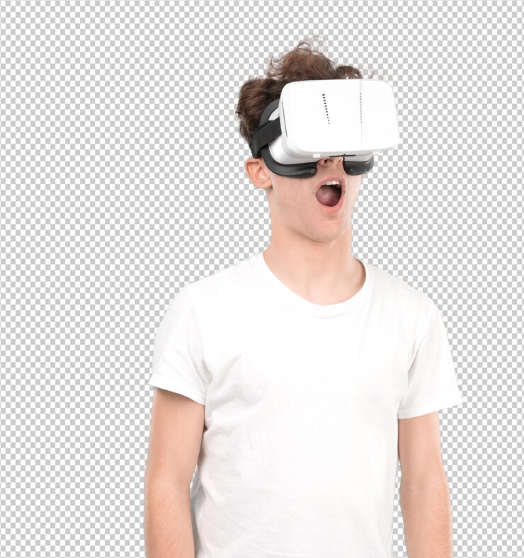 PSD chico joven usando unas gafas virtuales