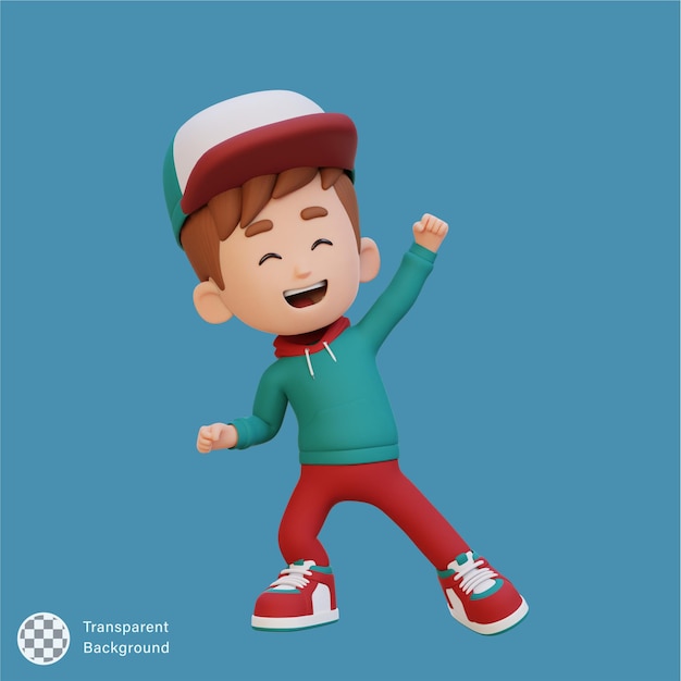 Un chico lindo en 3D en una pose feliz.