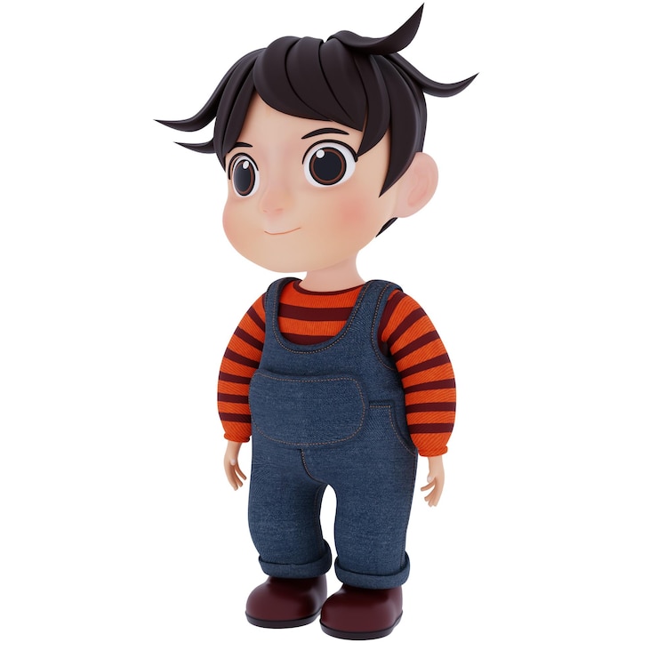 PSD chico lindo ilustración de renderizado 3d de pie usando jeans en general y dibujos animados de tela a rayas
