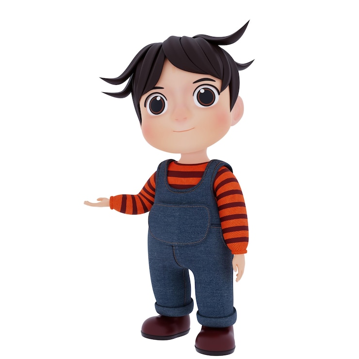 PSD chico lindo mostrando algo o señalando la ilustración de renderizado 3d usando jeans generales y clo a rayas