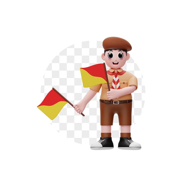 Chico lindo sosteniendo la bandera semáforo personaje 3D