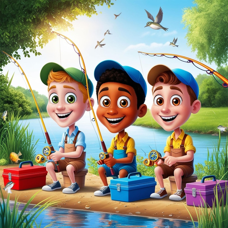PSD chicos pescando en el rio