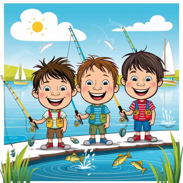 Chicos pescando en el rio