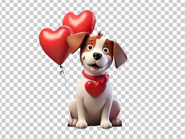 PSD chien en 3d avec des ballons en forme de cœur