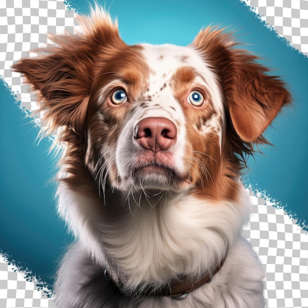 PSD chien aux yeux bleus frappants posant sur fond transparent