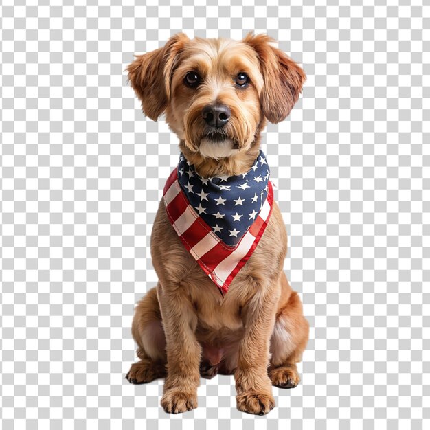 PSD chien avec un bandana de drapeau américain sur la tête isolé sur un fond transparent