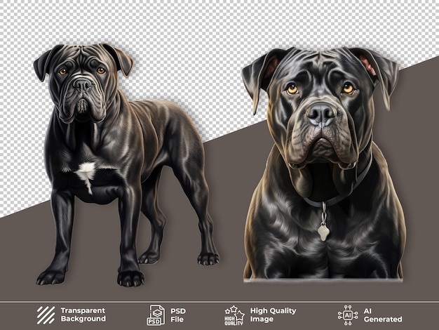 PSD chien cane corso debout et portrait isolé sur un fond transparent