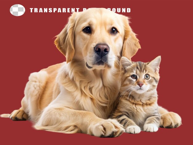 PSD un chien et un chat posent pour une photo avec un chien sur un fond transparent