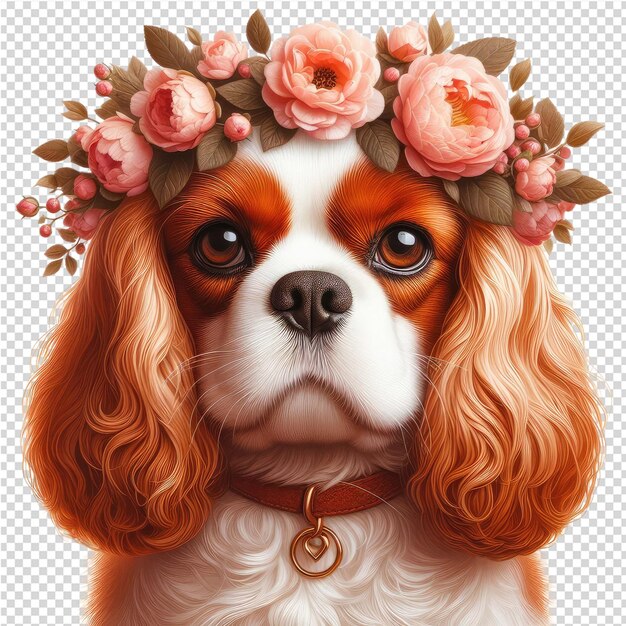 PSD un chien avec une couronne de fleurs sur la tête