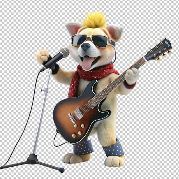 PSD un chien de dessin animé habillé comme un fond transparent de rockstar