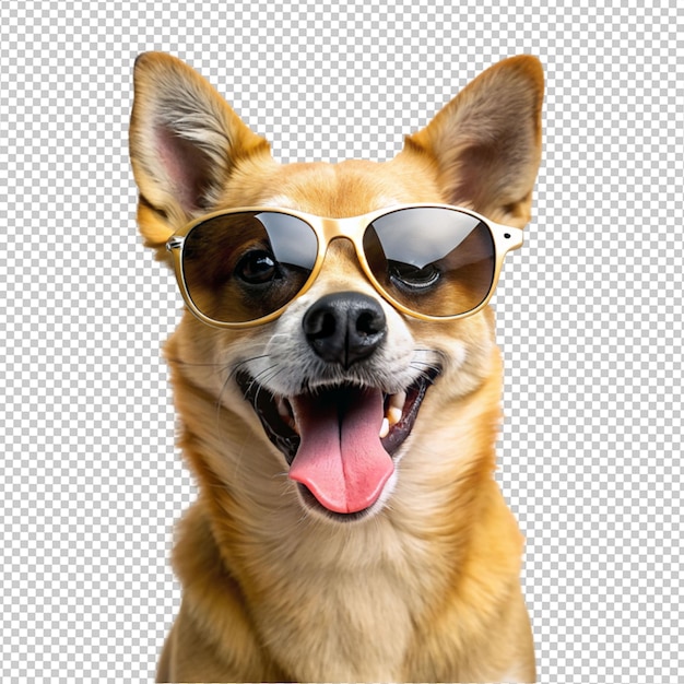 PSD un chien drôle portant des lunettes de soleil sur un fond transparent