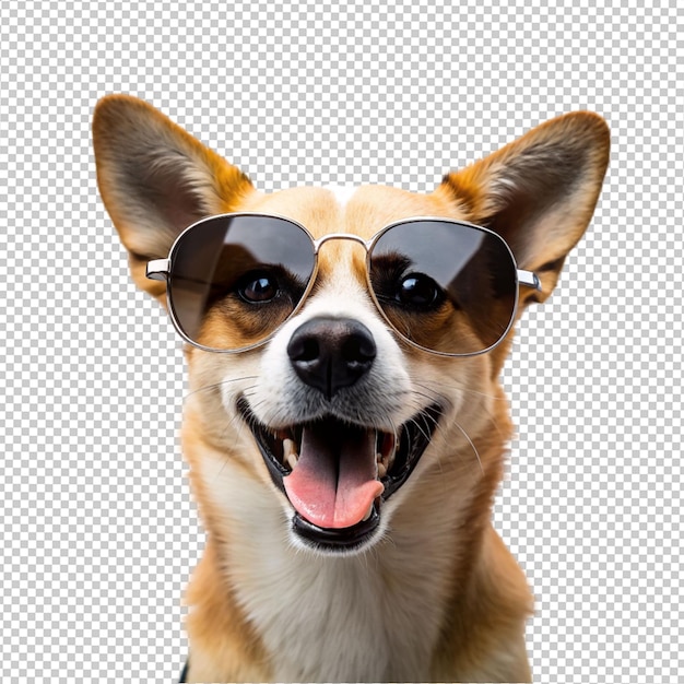 PSD un chien drôle portant des lunettes de soleil sur un fond transparent