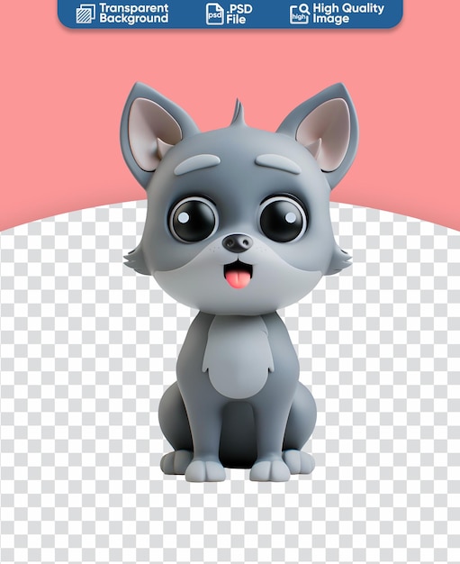 Le chien gris dans le mignon Chibi forme une illustration de dessin animé 3D dans le style de jouet pour les enfants