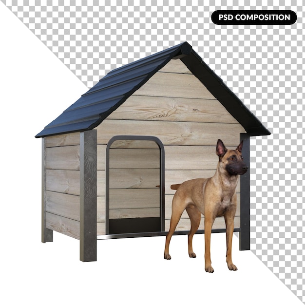 PSD chien et maison isolés en 3d