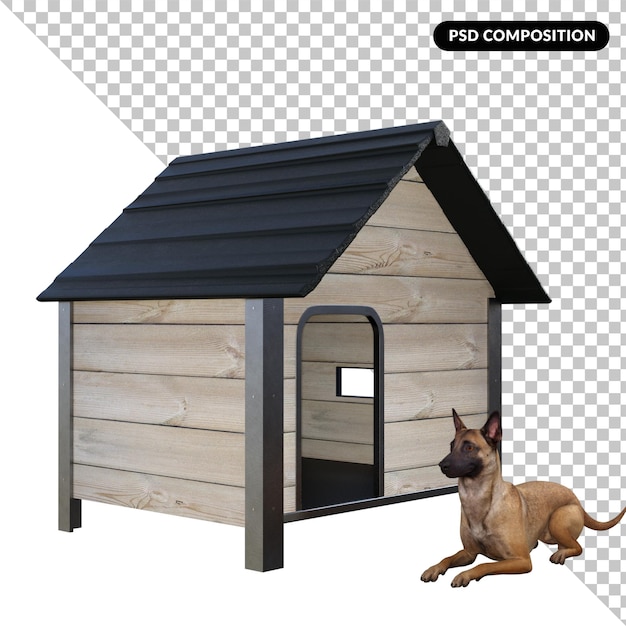 PSD chien et maison isolés en 3d