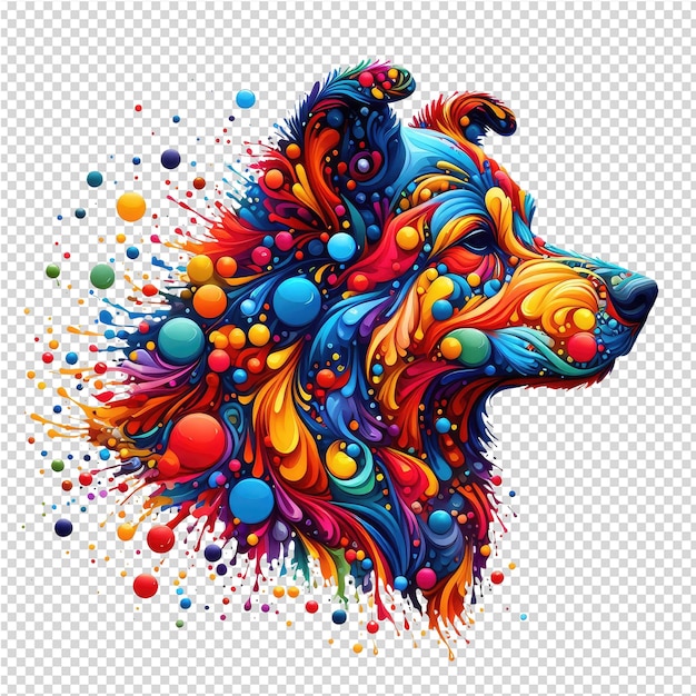 PSD un chien avec un motif coloré de différentes couleurs et le mot chien