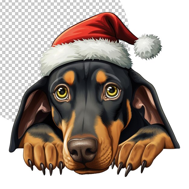 PSD chien noir regardant dans l'illustration de la casquette rouge sur un fond transparent