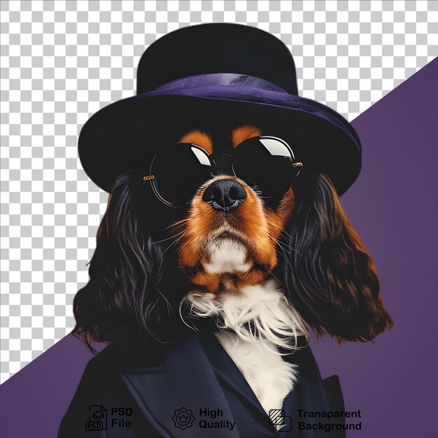 PSD chien portant un chapeau et des lunettes isolé sur un fond transparent comprend un fichier png