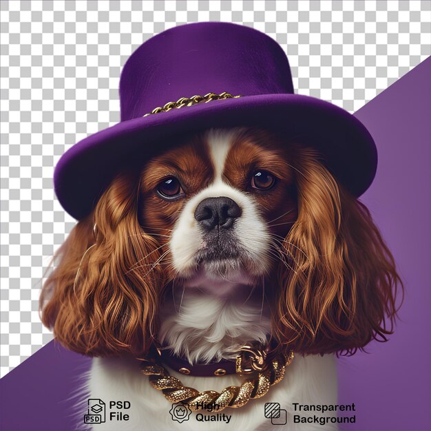 PSD chien portant un chapeau violet et des lunettes isolé sur un fond transparent comprend un fichier png