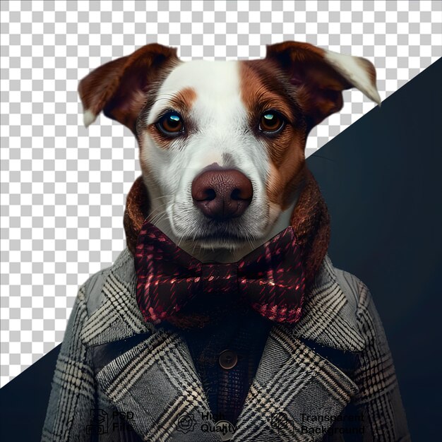 PSD un chien portant un costume sur un fond sombre inclut un fichier png