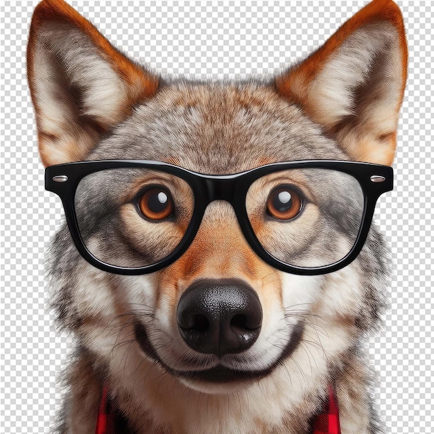 PSD un chien portant des lunettes avec un collier rouge et un bord noir