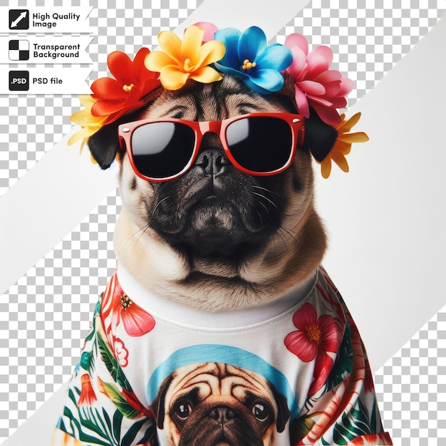 PSD un chien psd portant des lunettes de soleil à l'ambiance tropicale sur un fond transparent