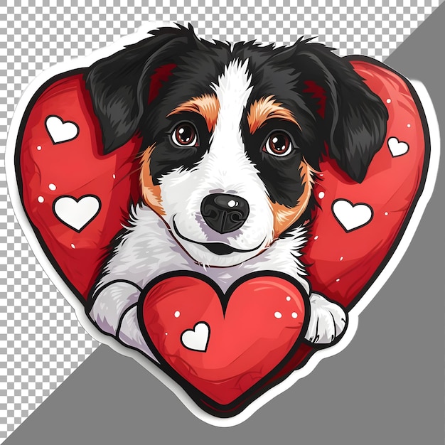 PSD chien de la saint-valentin avec un autocollant en forme de coussin en forme de cœur sur un fond transparent généré par ai