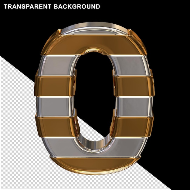 Chiffres en argent avec bandes horizontales en or3d chiffre 0