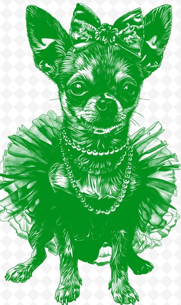 PSD chihuahua dans un tutu et des perles à l'aspect élégant et délicat po animals sketch art vector collections