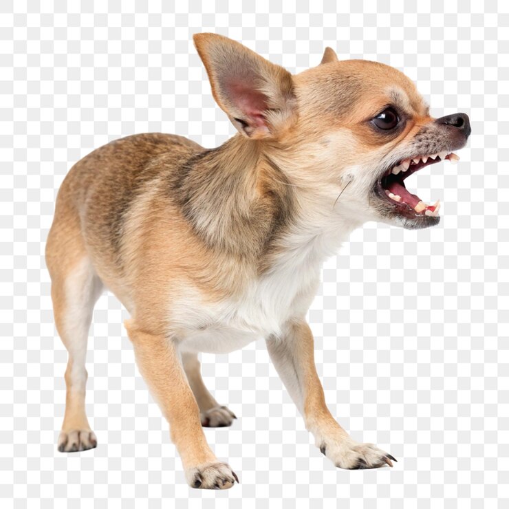 PSD chihuahua gruñendo aislado en un fondo transparente
