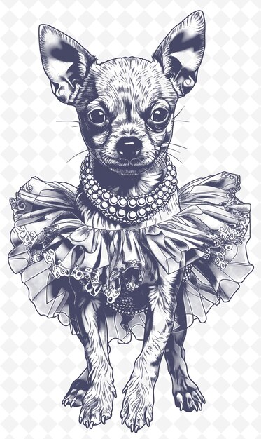 PSD chihuahua in einem tutu und perlen, die elegant und zart aussehen po tiere sketch art vector collections