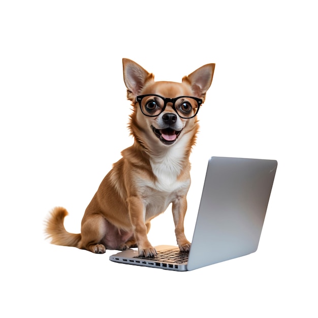 Chihuahua in Glasses Working on a Laptop