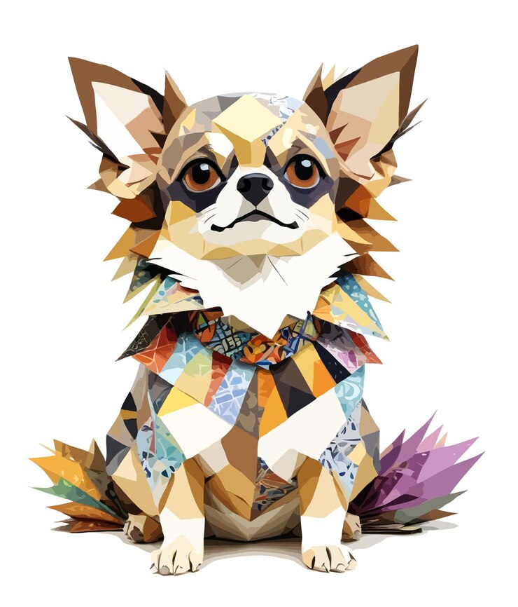 PSD chihuahua juguetón adorable divertido animal colorido estilo geométrico lindo