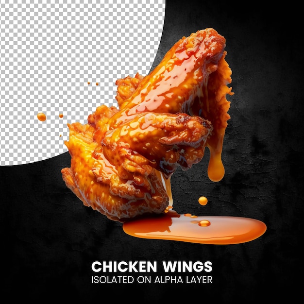 Chiken Wings Mango Mostaza Salsa De Miel Aislado en capa alfa