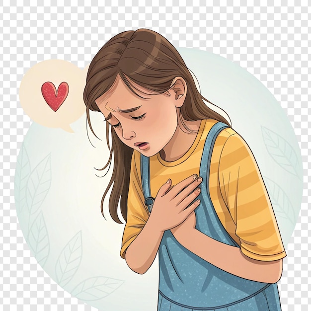 Child with chest pain and a heart symbol