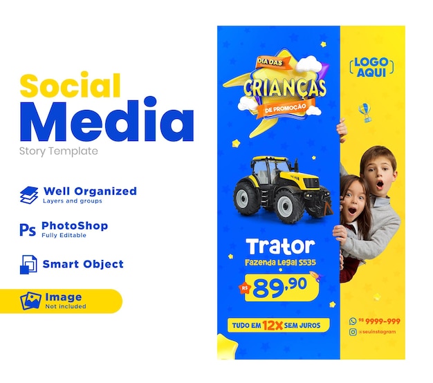 Children's Day Post Social Media En Rendu 3d Pour Une Campagne De Marketing Au Brésil En Portugais