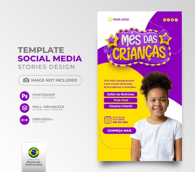 Children's month post social media in 3d-rendering für marketingkampagne in brasilien auf portugiesisch