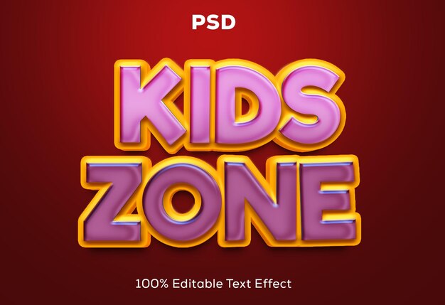 PSD children zone 3d efecto de texto psd editable