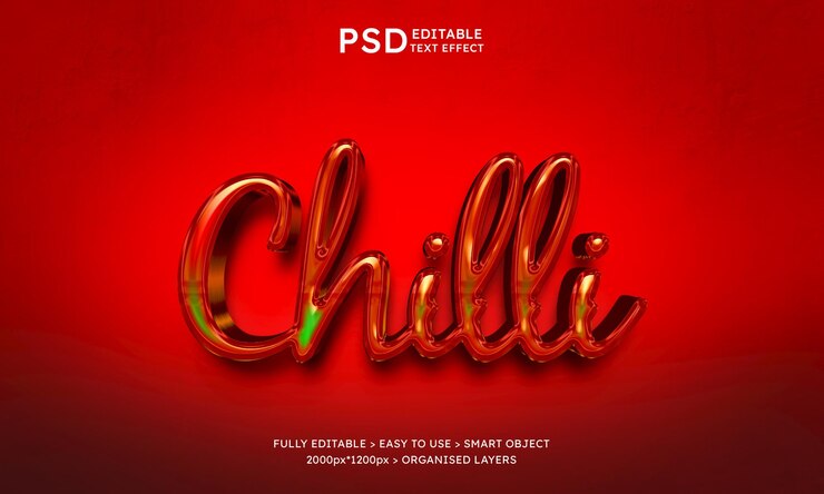 PSD chile efecto de texto editable 3d
