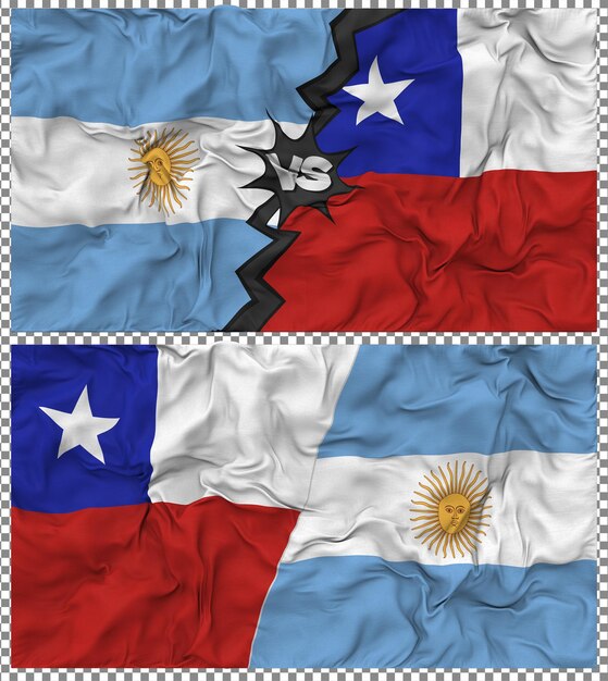 Chile gegen Argentinien Halbkombinierte Flagge Stoff-Bump-Textur 3D-Rendering