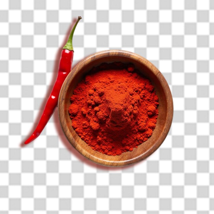 PSD chile rojo con polvo en un fondo aislado