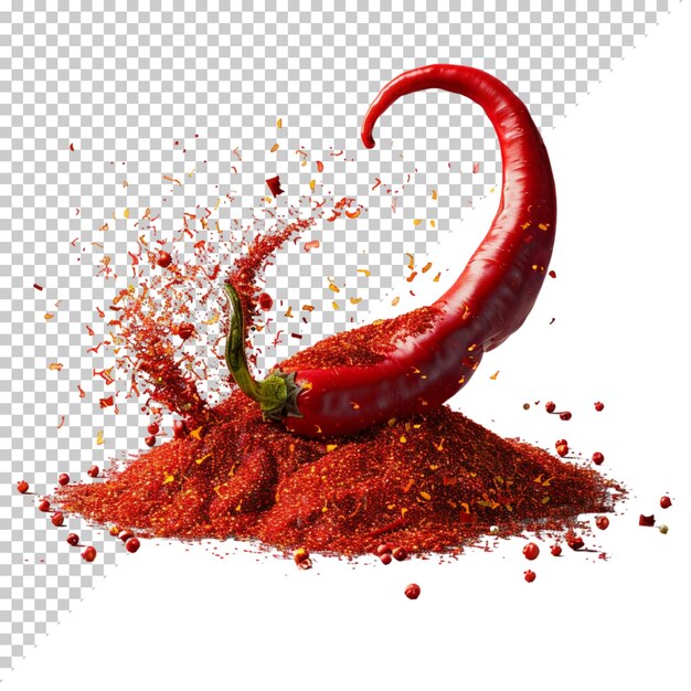 Chiles de pimienta variados en un cuenco de cerca aislados en un fondo transparente rojo