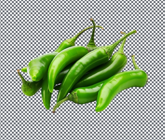 Chiles verdes naturales y frescos aislados sobre un fondo transparente