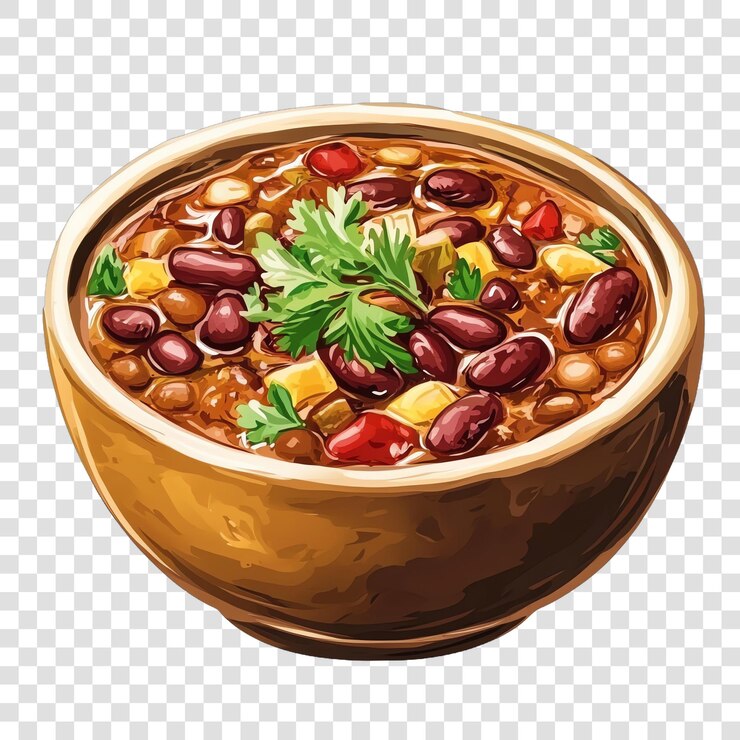 PSD chili con carne con frijoles aislados sobre un fondo transparente